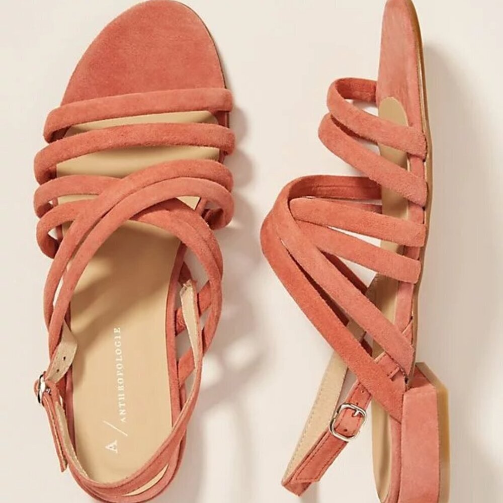 Anthropologie Amelia Strappy Suede Brick Sandals